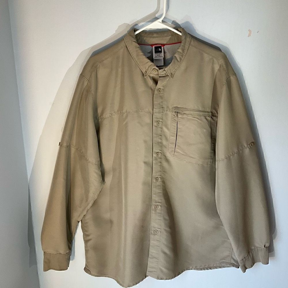 Men’s The North Face Button Down Utility Oxford Shirt Shacket, khaki, XL